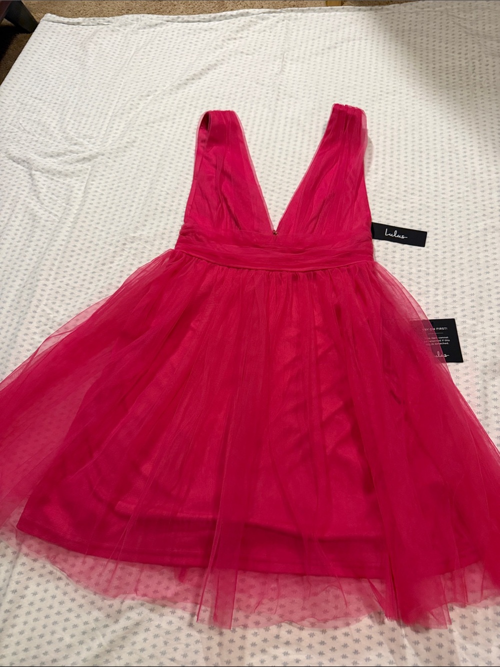 Lulu's Kids Hot Pink Tulle V-Neck Party Dress